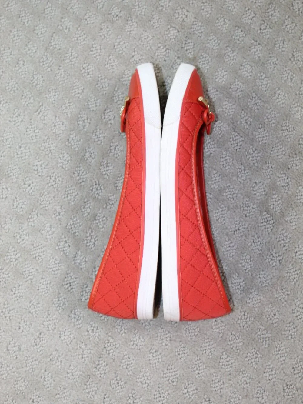 Tory Burch Sz 8 Cap-Toe Ballet Flat Patent Leather/Quilt Leather Coral Crush